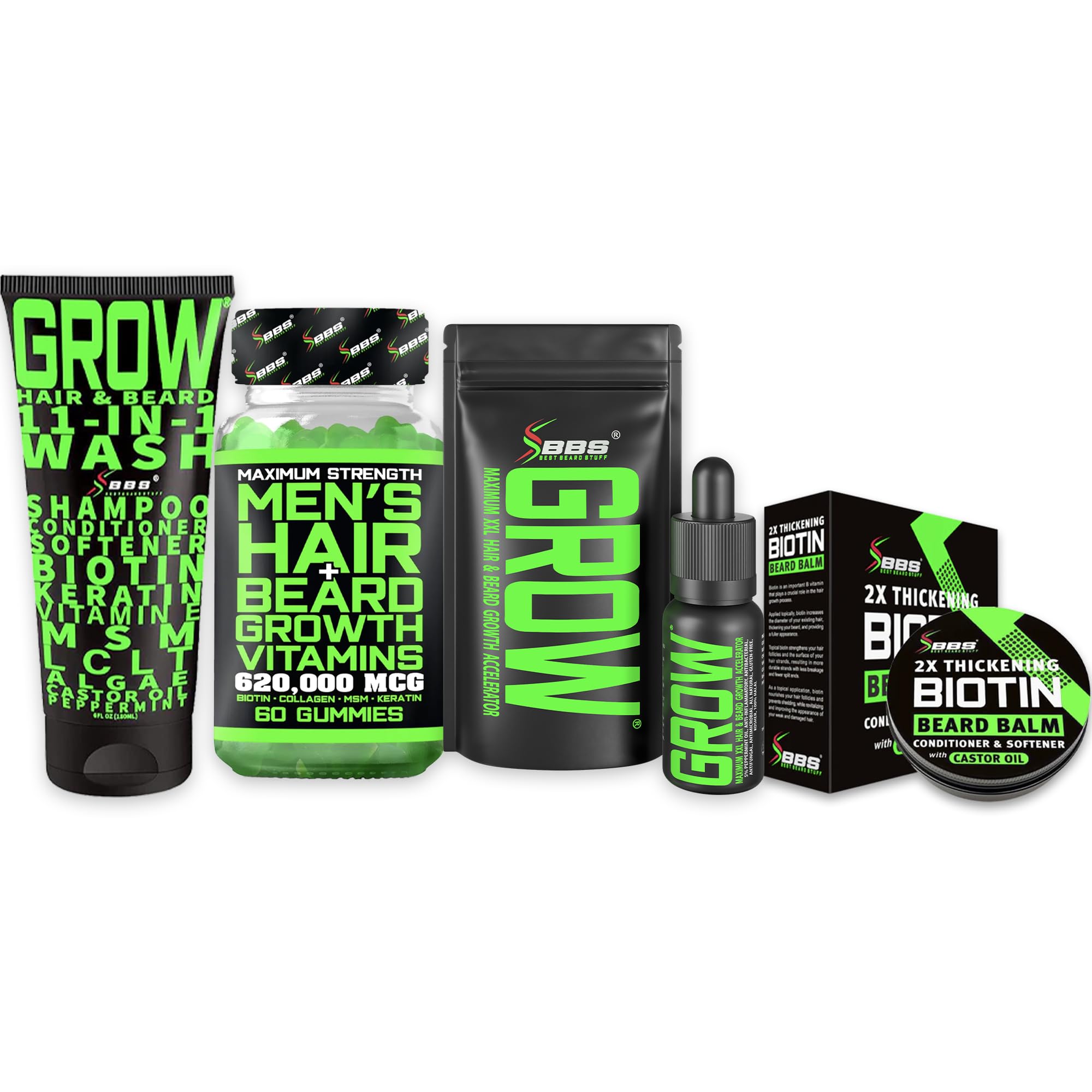 Beard growth serum bottle from BBS Best Beard Stuff supports fuller beard potential.