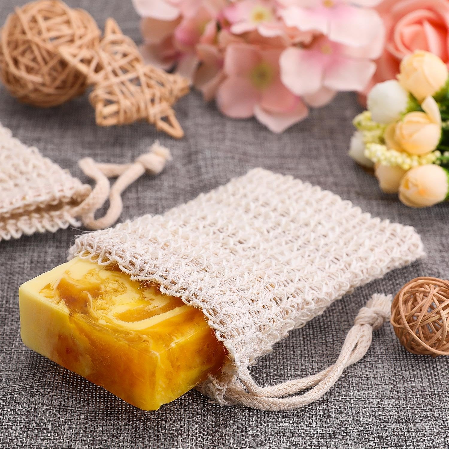 BBTO sisal mesh bag close-up showing natural texture for exfoliation
