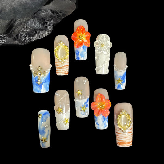 BByogooz 3D floral with gold frame nails for elegant statement mani