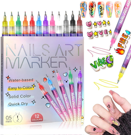 BCBU 12 colors nail art pen set for vibrant, precise designs.