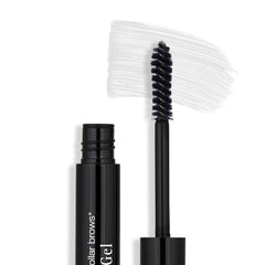 Billion Dollar Brows clear gel bottle with wand offers flexible, waterproof hold.