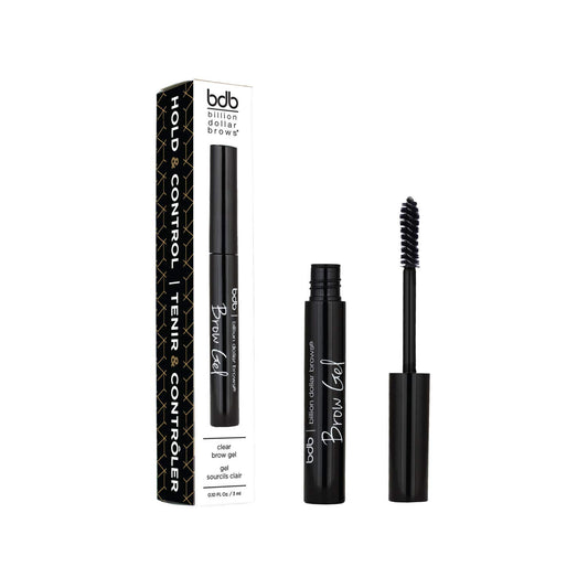 Billion Dollar Brows clear gel on bare brows for natural definition.