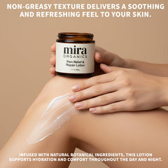 BDQBDQ Mira Organics Pain Relief Cream ingredients highlight plant-based comfort.