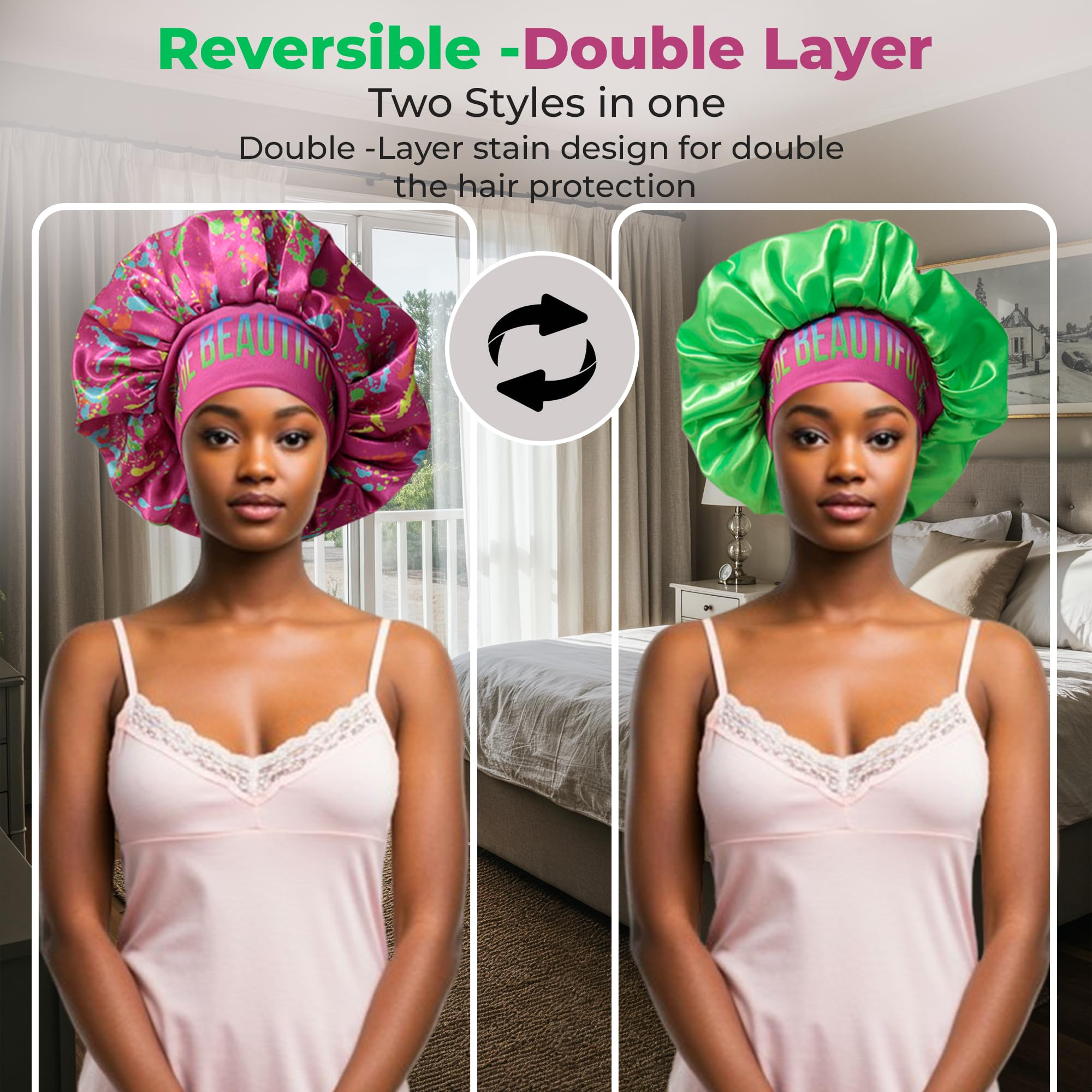 BE BEAUTIFUL EXTENSIONS bonnet in night use promotes comfortable all-night wear.