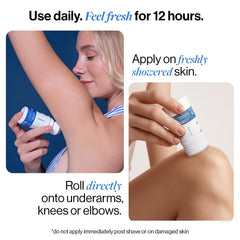 Be Bodywise Deodorant Roll On underarm close-up suggests smoothing action.