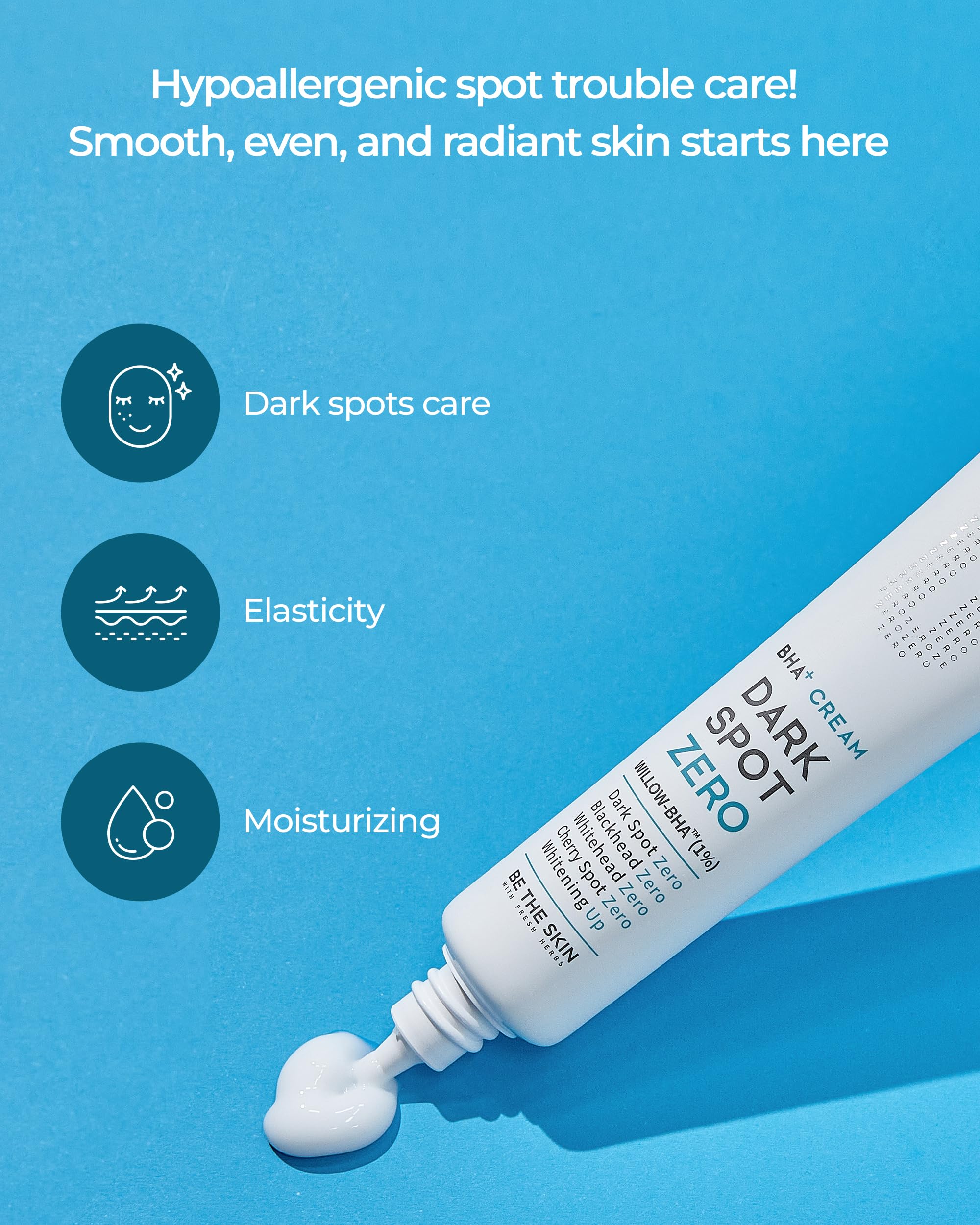 Graphic of Willow-BHA, tranexamic acid, niacinamide in BE THE SKIN formula.