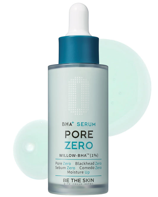 BE THE SKIN Pore Zero Serum bottle pour shows lightweight, oil-balanced skin feel.