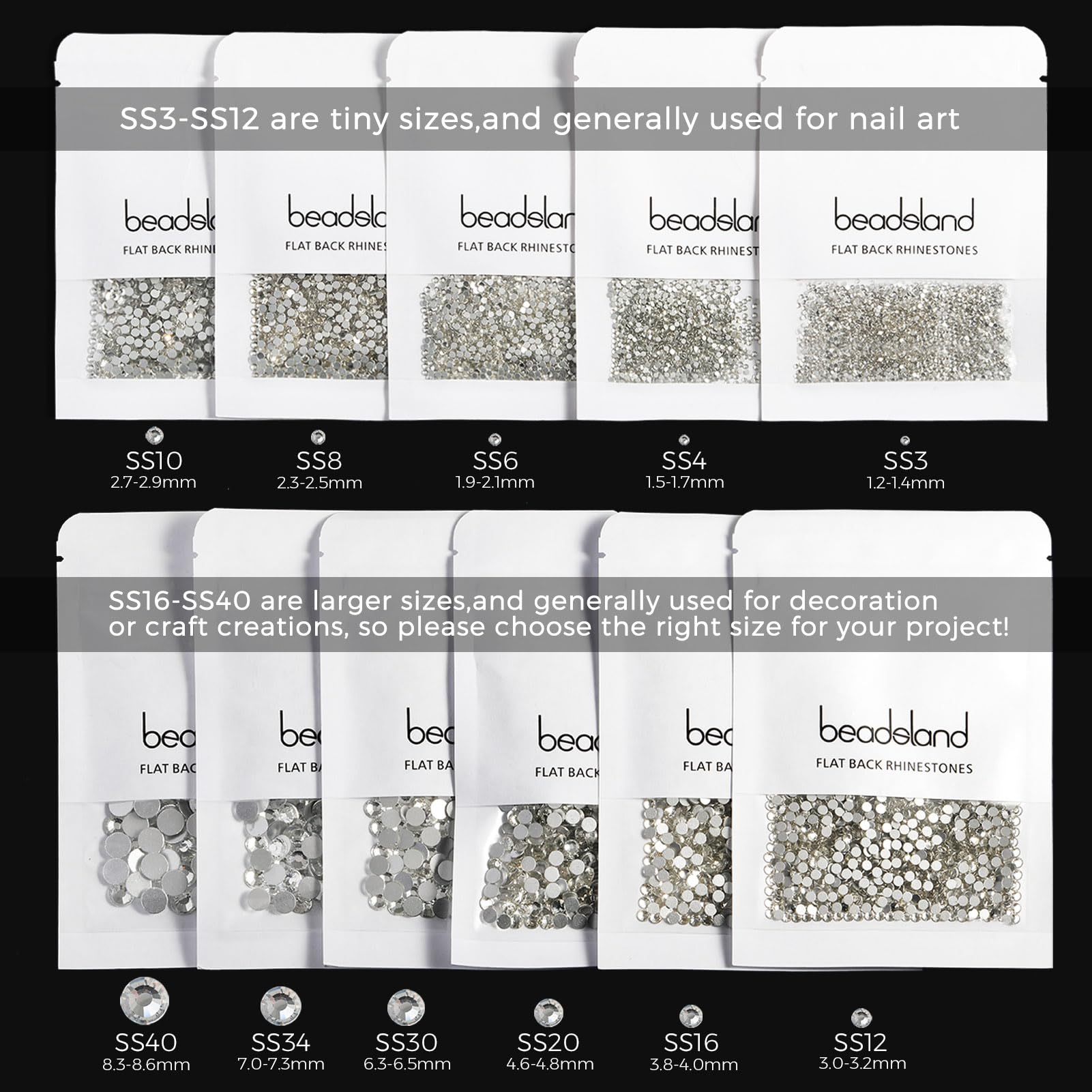 Beadsland decorative rhinestones ideal for clothes, shoes, and crafts.