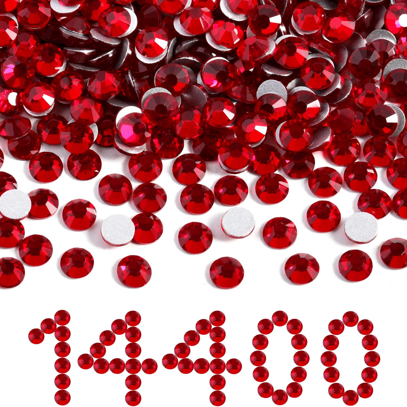 BEADSLAND flatback red rhinestones SS10 2.7-2.9mm for nails and crafts