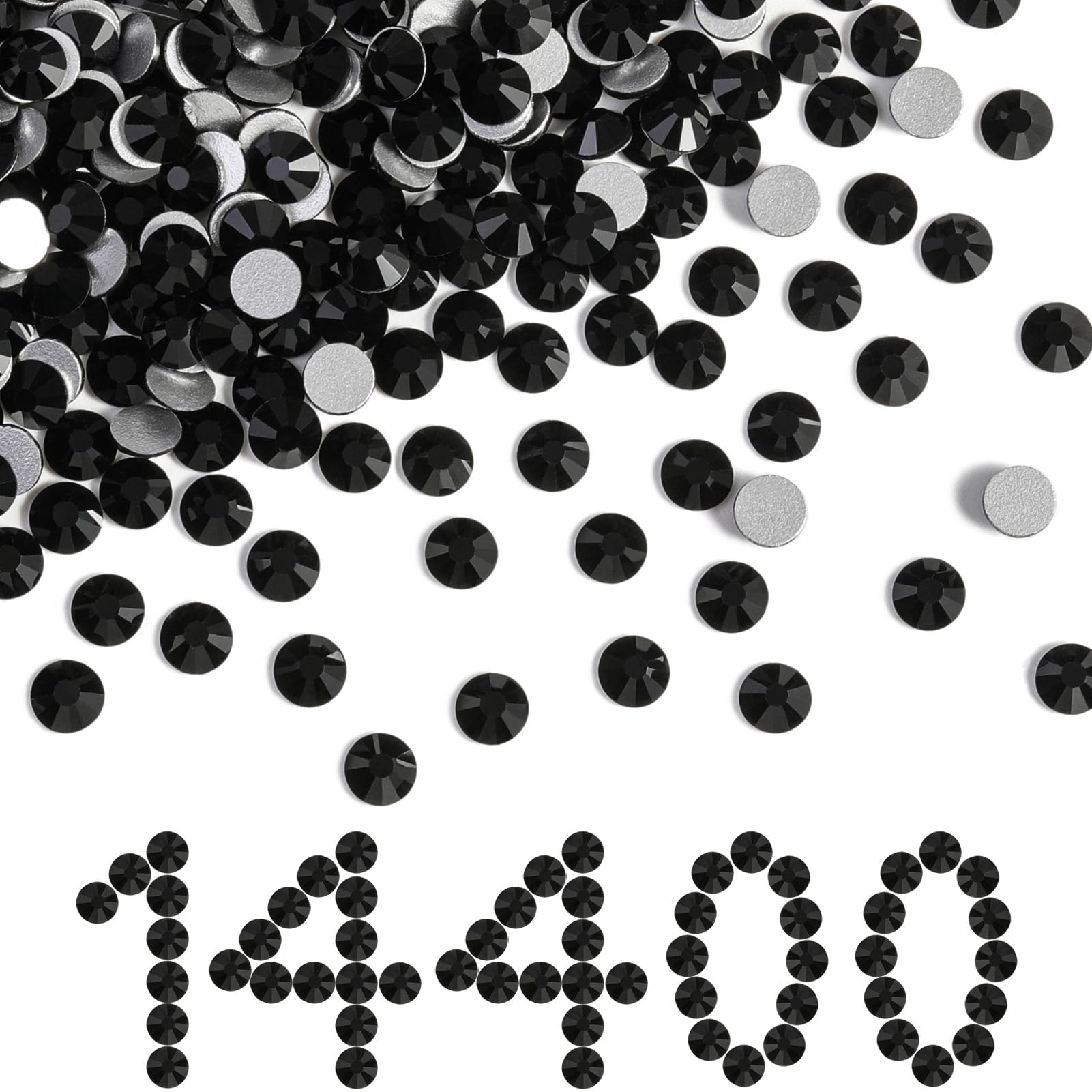 BEADSLAND flatback rhinestones bulk for nails and crafts, jet black shine