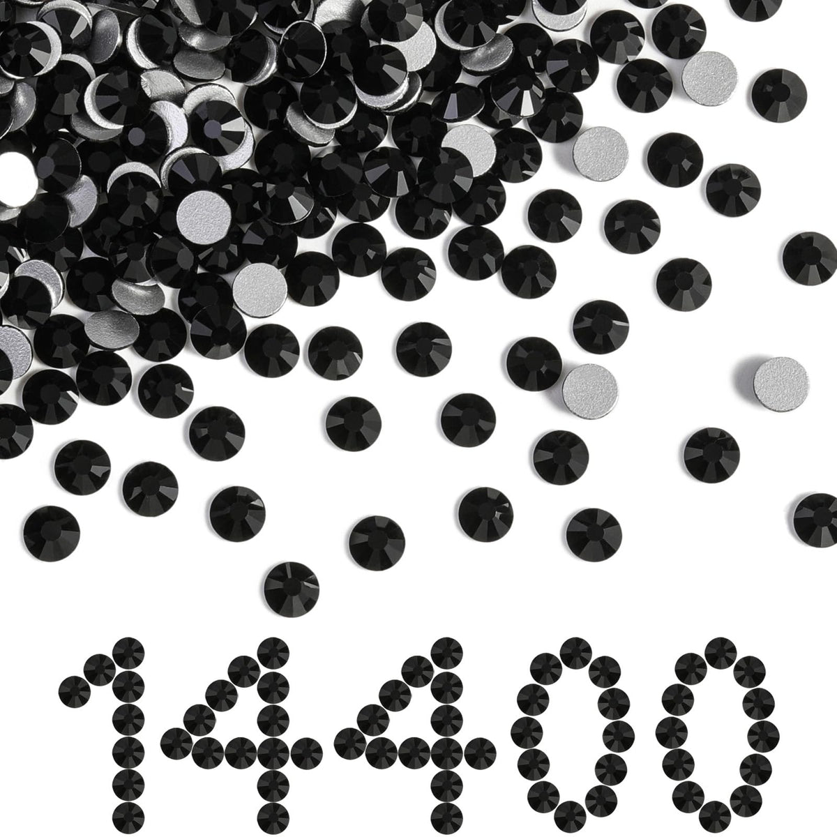 BEADSLAND flatback rhinestones bulk for nails and crafts, jet black shine