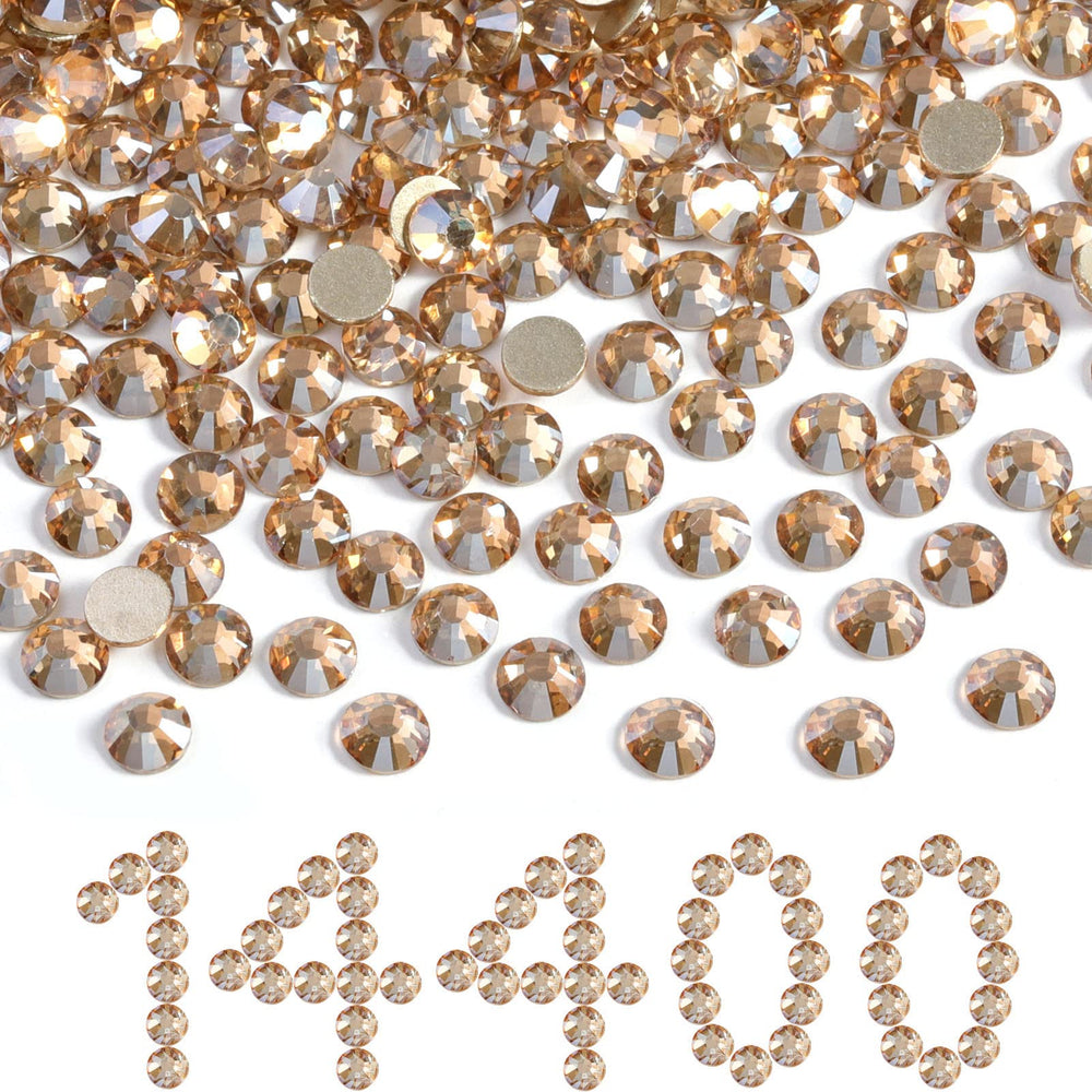 BEADSLAND flatback rhinestones for nails and crafts with shimmering gold sparkle