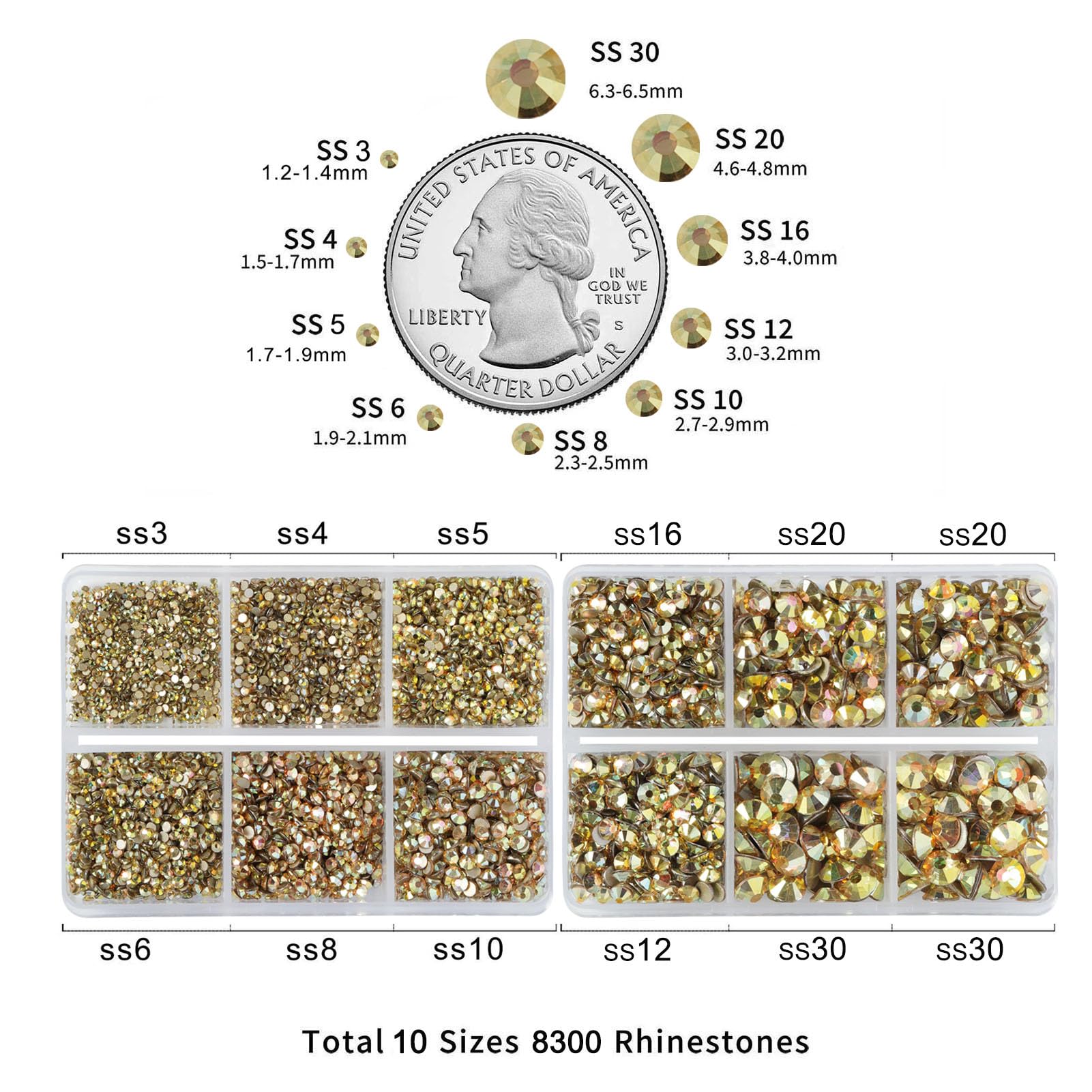 Beadsland mixed sizes SS3-SS30 rhinestones ready for DIY projects