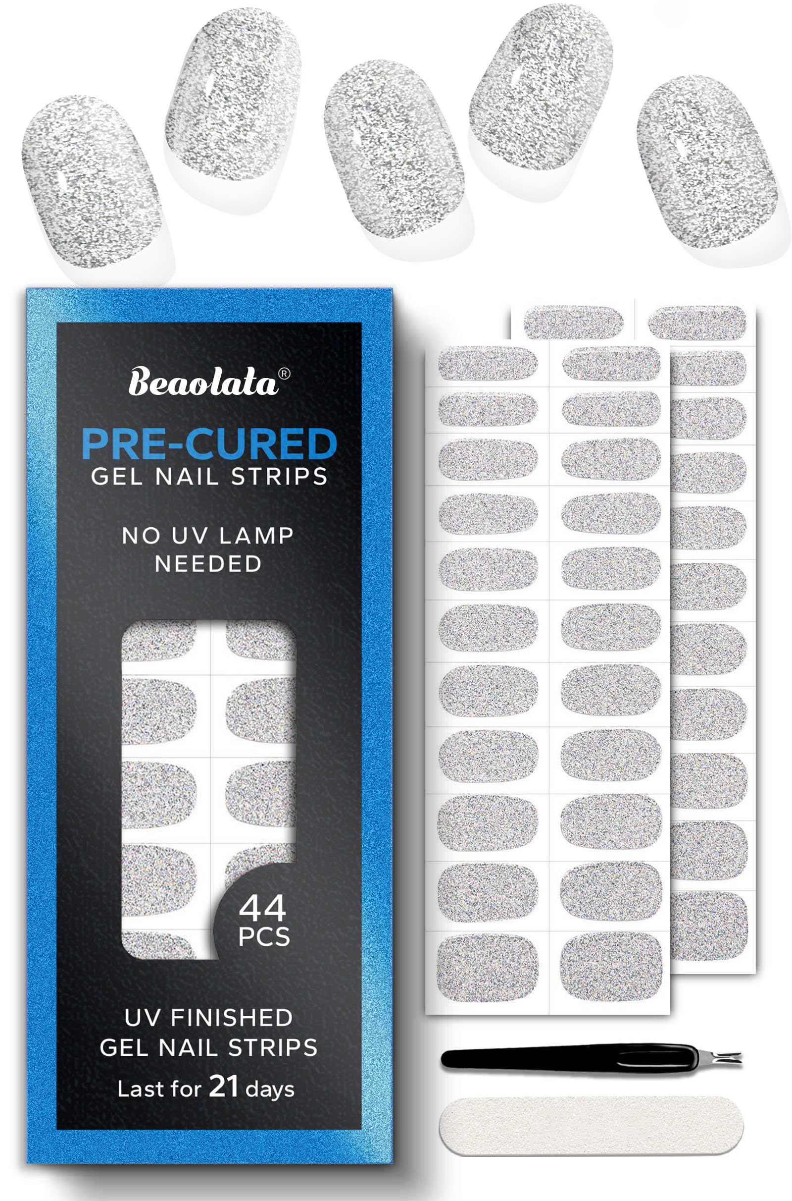 Beaolata Ethereal Silver strips close-up showing salon-quality color without UV cure.