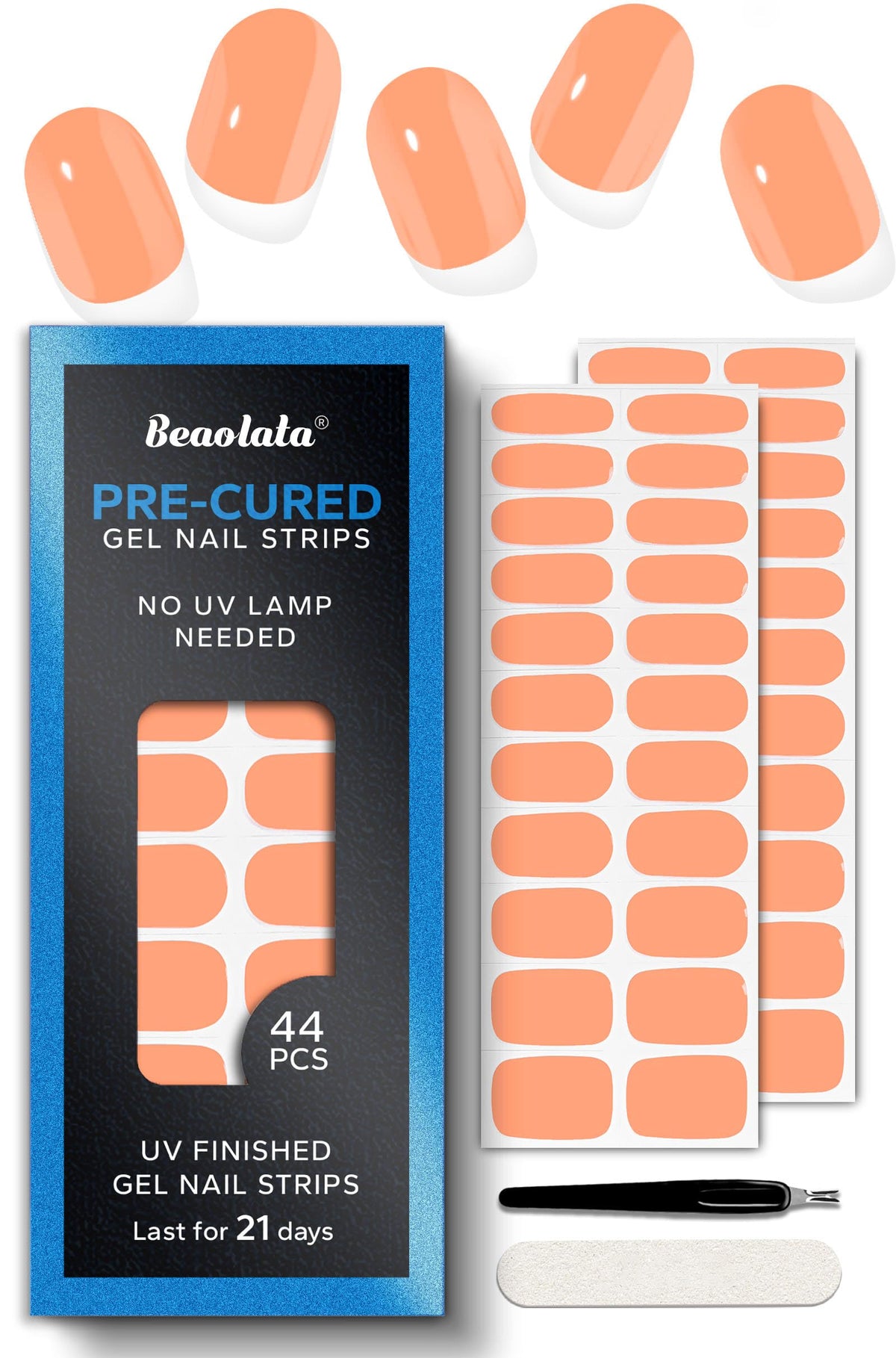 Beaolata marigold orange nail strip for easy at-home manicure.