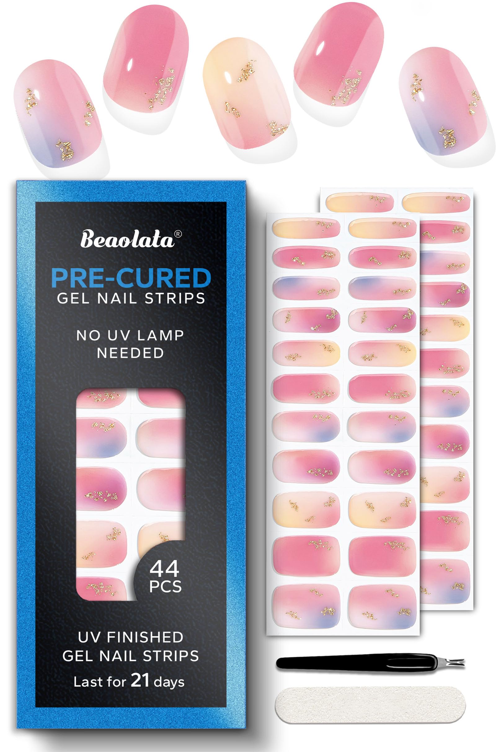 Beaolata pre-cured gel nail strips Metallic Pink Maze pack for at-home salon results