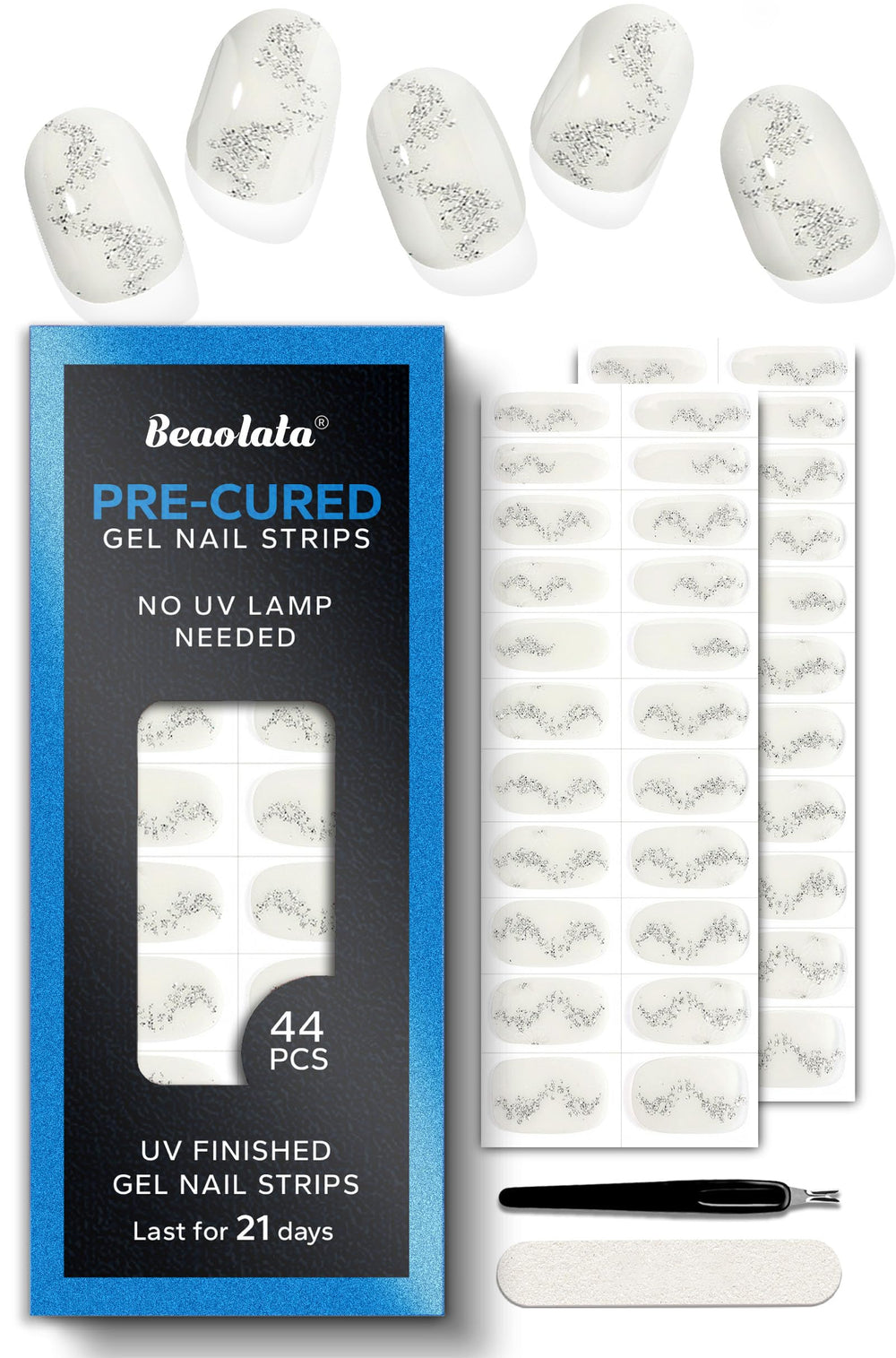 Beaolata pre-cured gel nail strips pack delivers salon-quality color without UV light.