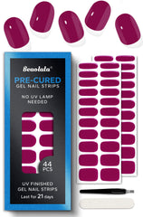 Beaolata Tropical Pink packaging shows 44 pre-cured gel nail strips for at-home use.