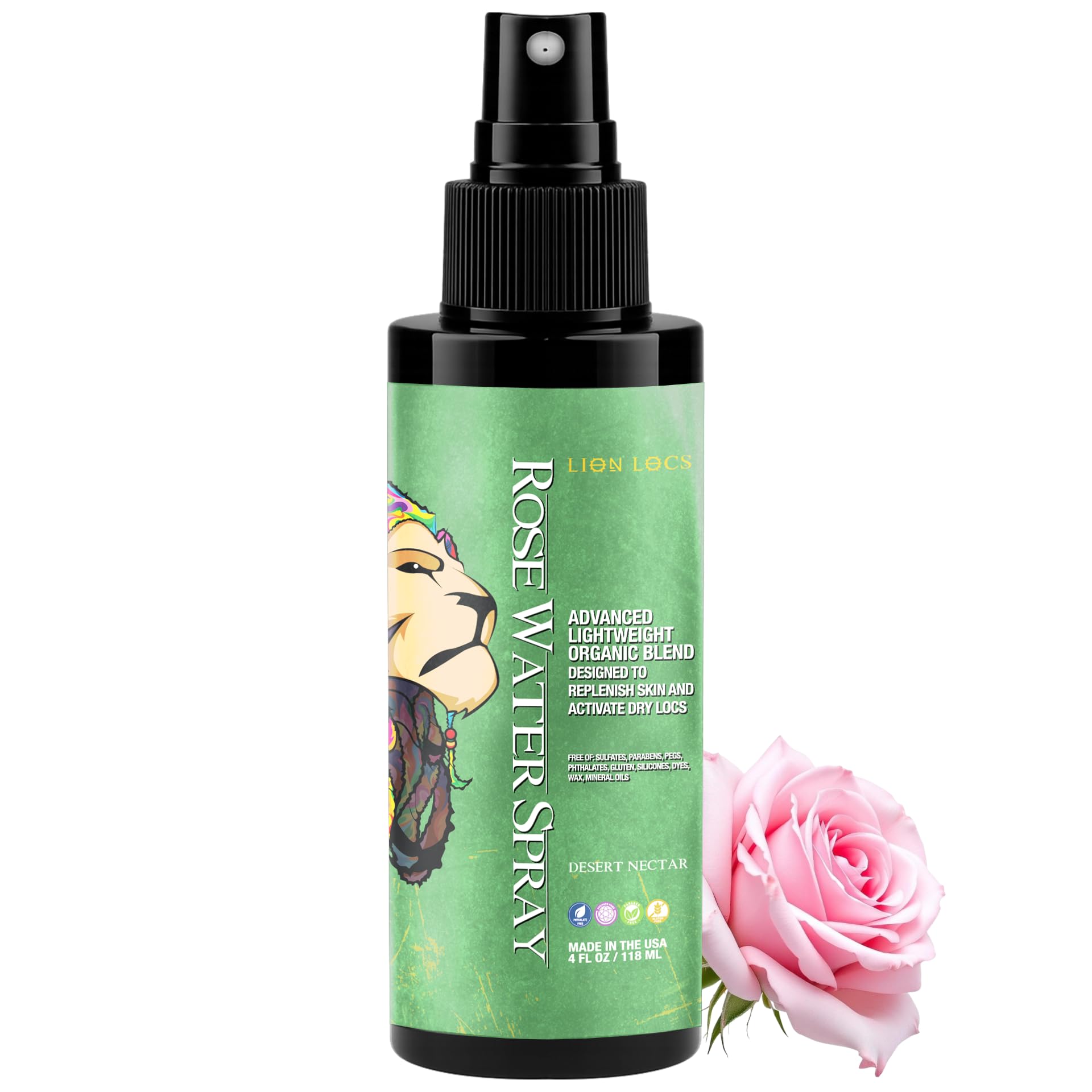 Beard Gains Lion Locs Rosewater Spray bottle offering lightweight hydration for locs and natural hair