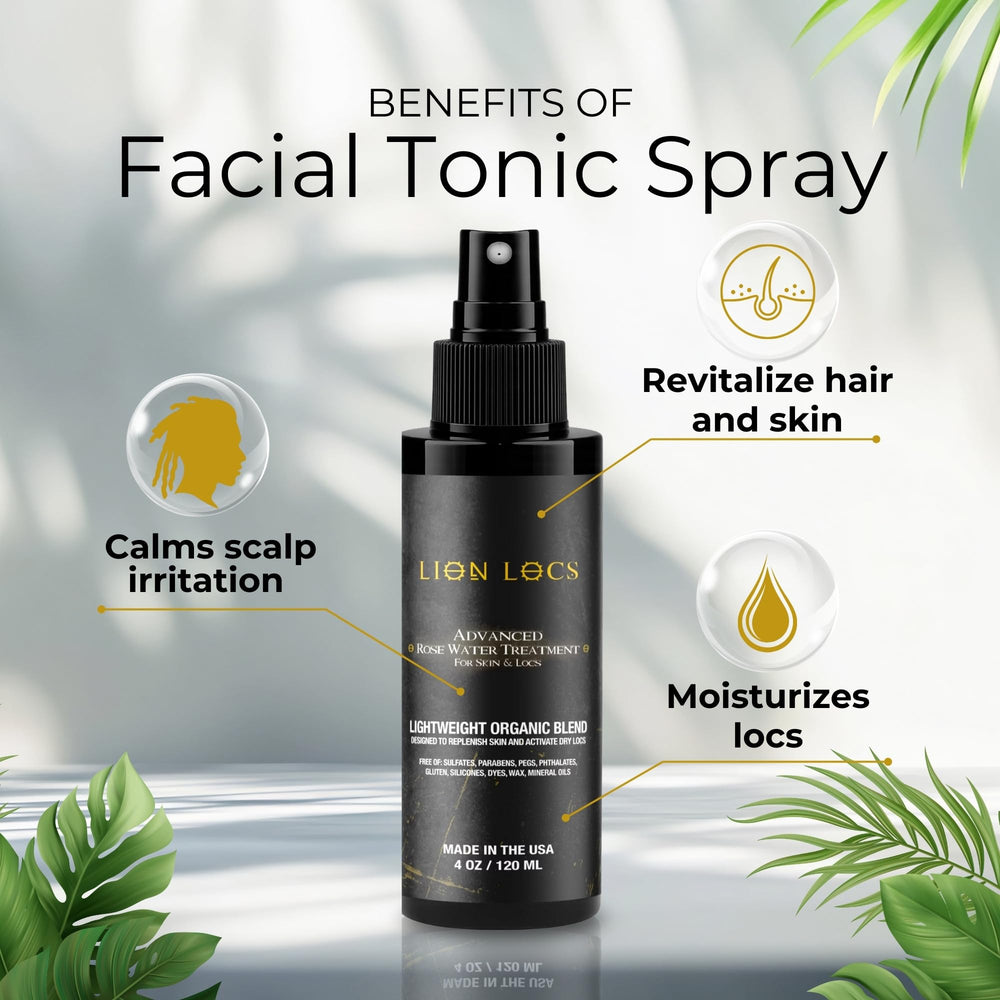 Beard Gains Lion Locs Rosewater spray mist applied for lightweight hydration