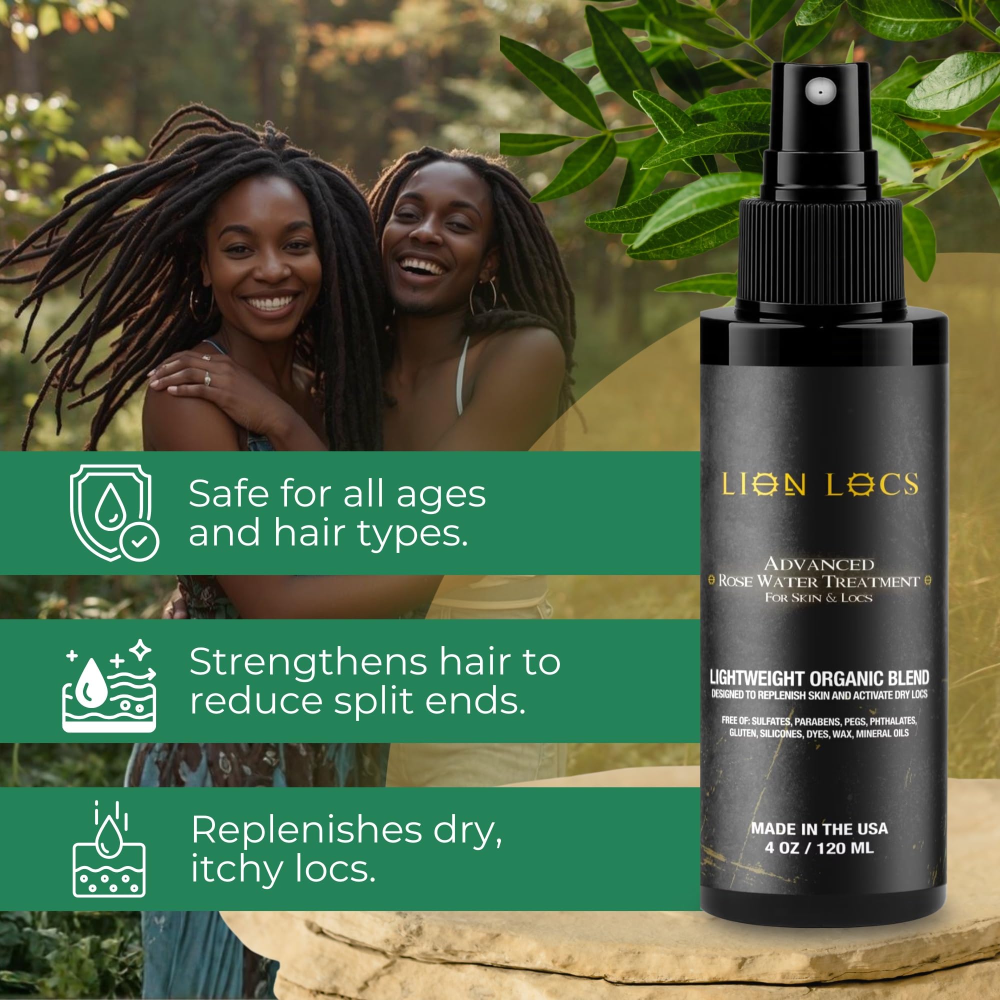 Beard Gains Rosewater spray bottle showcases lightweight, residue-free hydration for all hair textures.