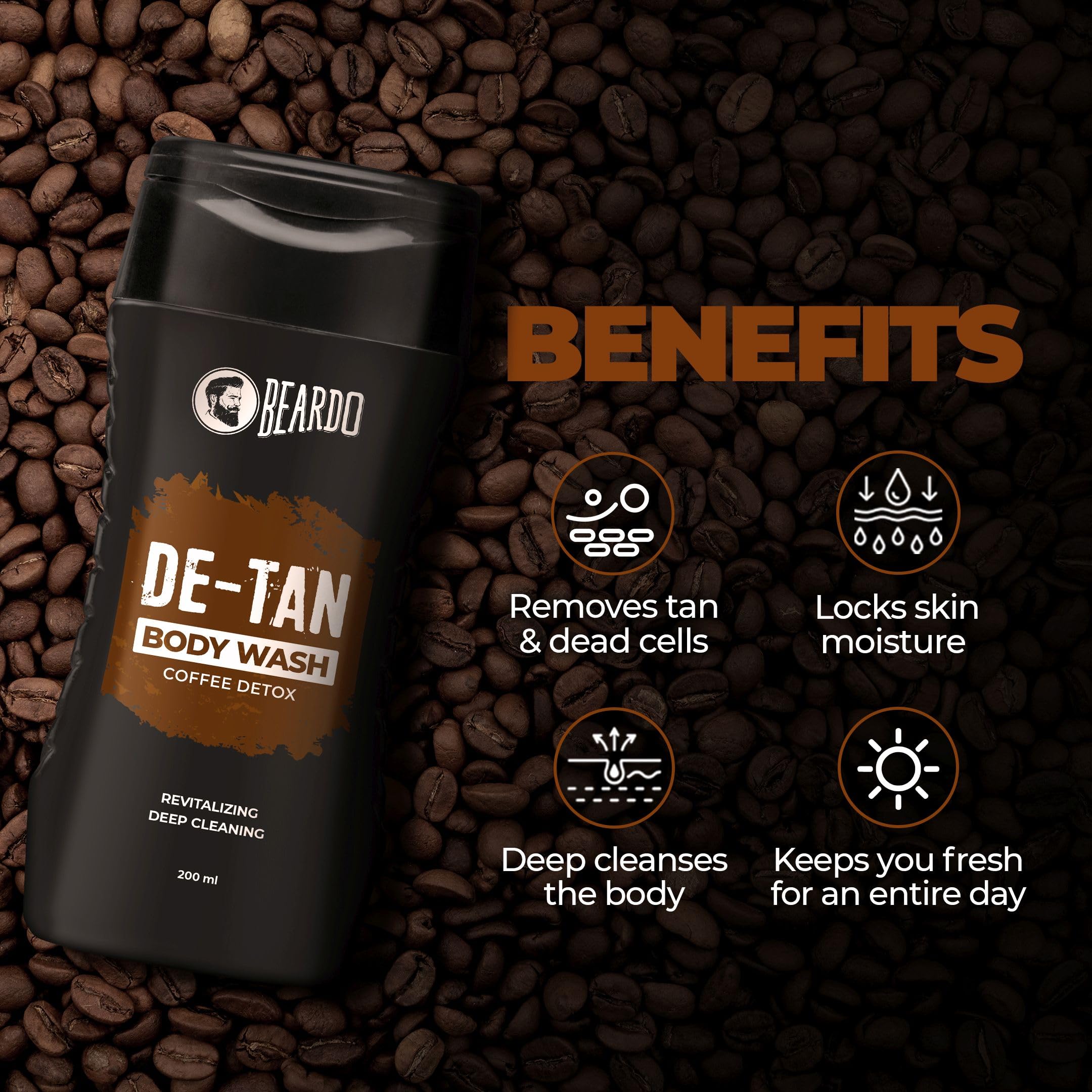 Beardo LiveMoor De-Tan Body Wash with aloe vera for soothing hydration.