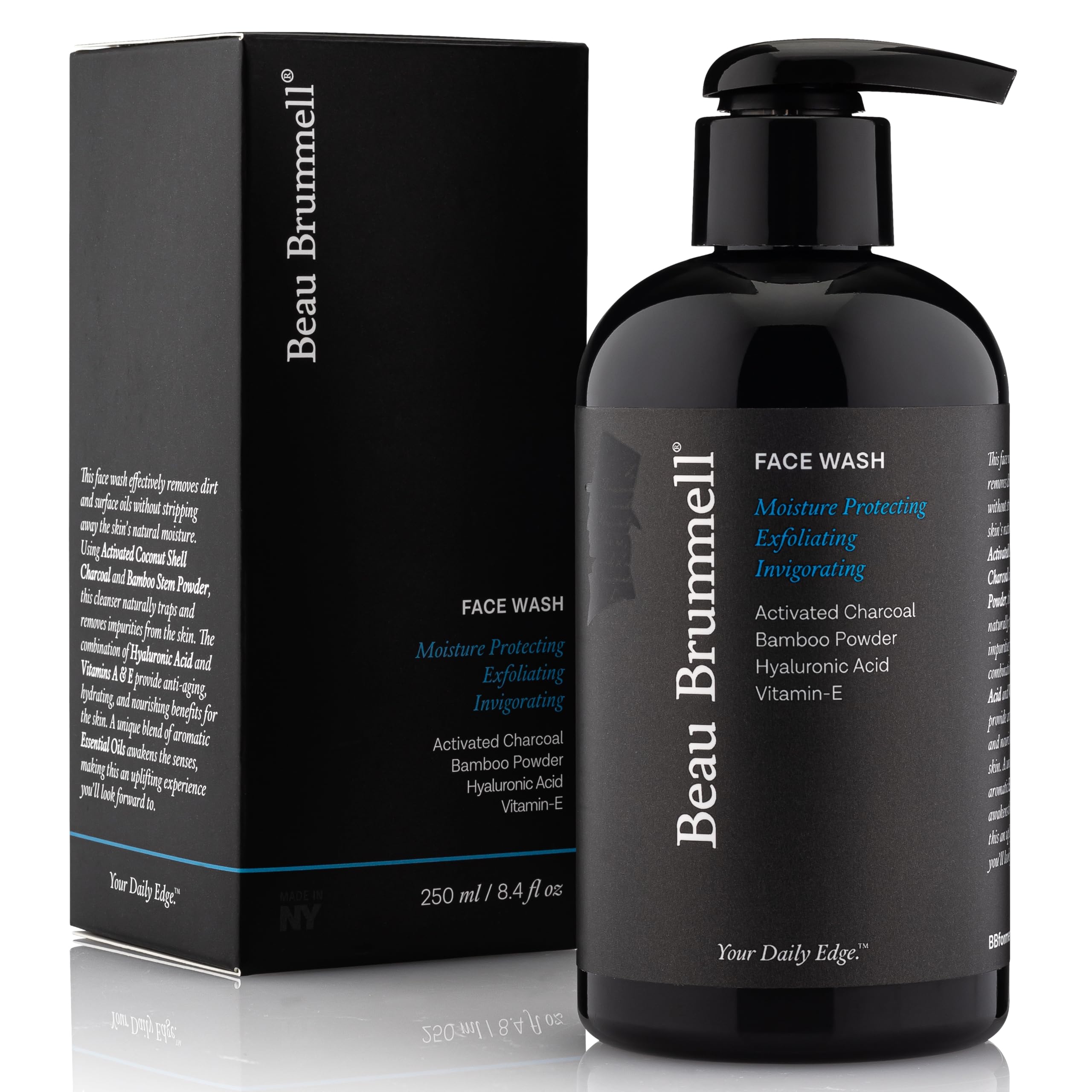 Beau Brummell charcoal face wash bottle pour shows detox-ready cleansing for daily use