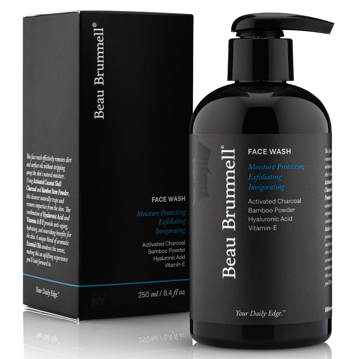 Beau Brummell charcoal face wash bottle pour shows detox-ready cleansing for daily use