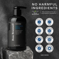 Beau Brummell charcoal face wash bottle-usa-made emphasizes reliable daily cleansing