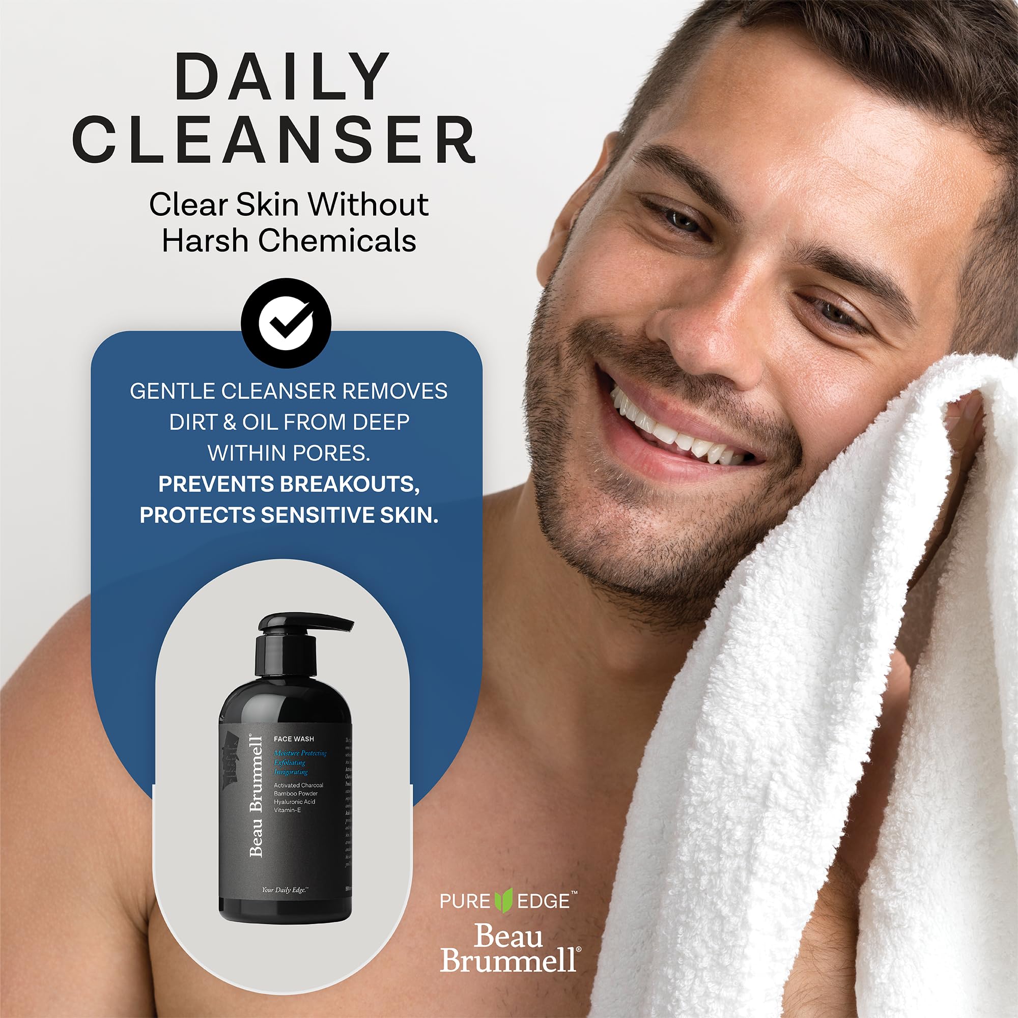 Beau Brummell charcoal face wash box-packaging showcases Made in USA quality