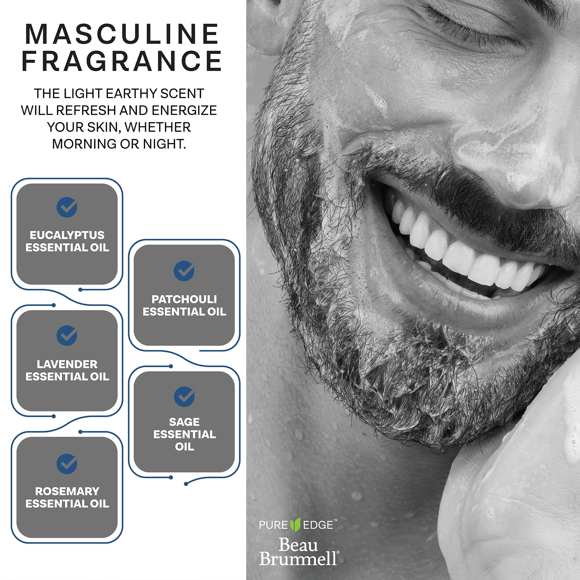 Beau Brummell charcoal face wash closeup-charcoal particles illustrate deep surface cleansing