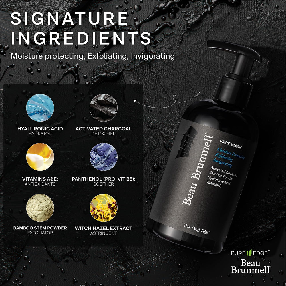 Beau Brummell charcoal face wash ingredients-hyaluronic-acid essential moisture boost