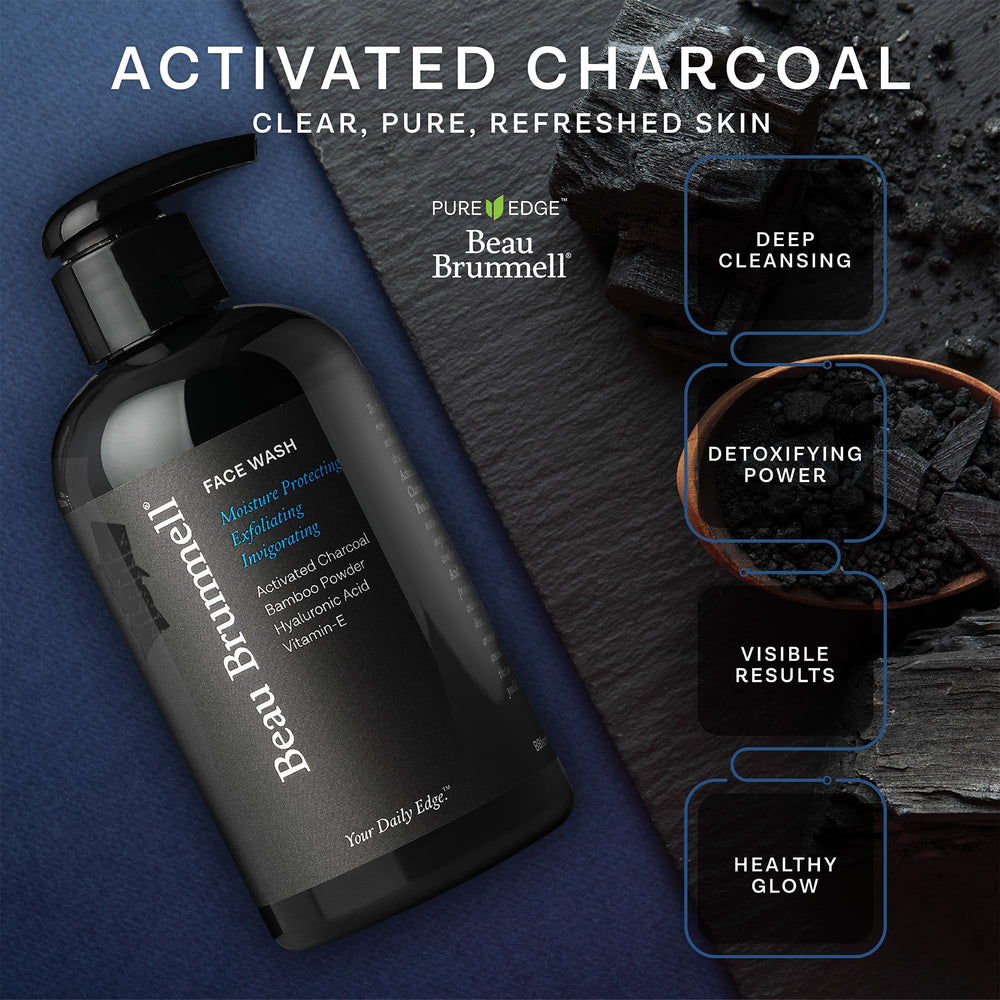 Beau Brummell charcoal face wash texture-foam captures gentle exfoliation for clearer skin