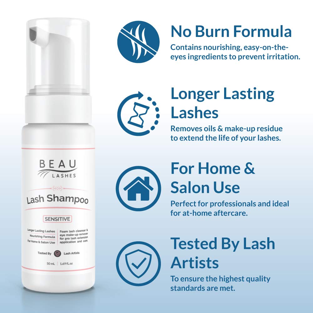 Beau Lashes foaming wash brush close-up shows gentle lather for delicate lash care