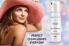 Beau Lashes home-care cleaning routine shown for between-appointment care
