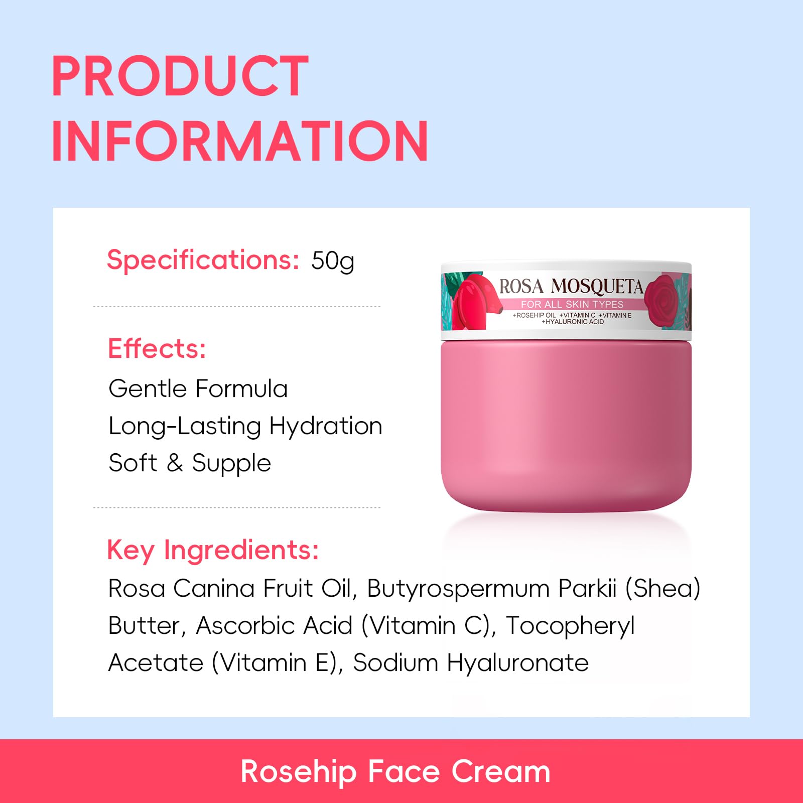 BeauBase Rosehips Hyaluronic Acid ingredient close-up highlighting hydration support.