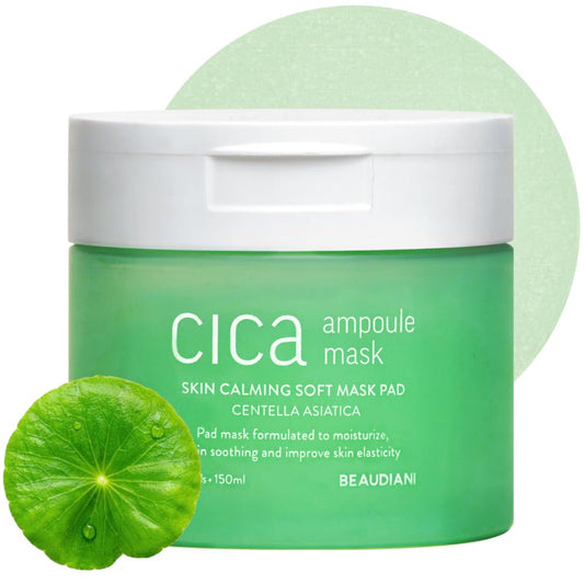 BEAUDIANI CICA Ampoule Pad round mask on packaging, targeted calm and care