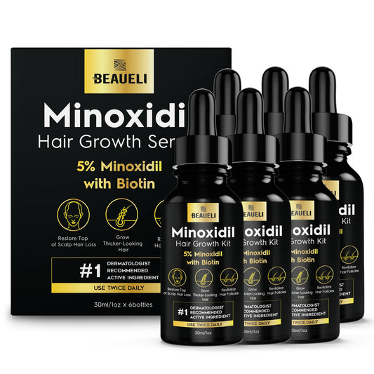 Beaueli 5% Minoxidil bottle for targeted scalp and beard support.