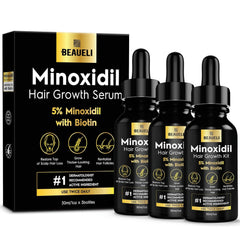 Beaueli 5% Minoxidil bottle shows unisex formula for thinning hair