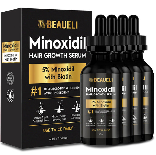Beaueli Minoxidil bottle pour showing precise dosing for daily use