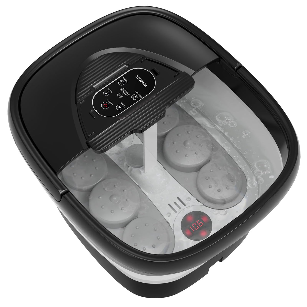 Beaumoi collapsible foot spa remote control for convenient adjustments.