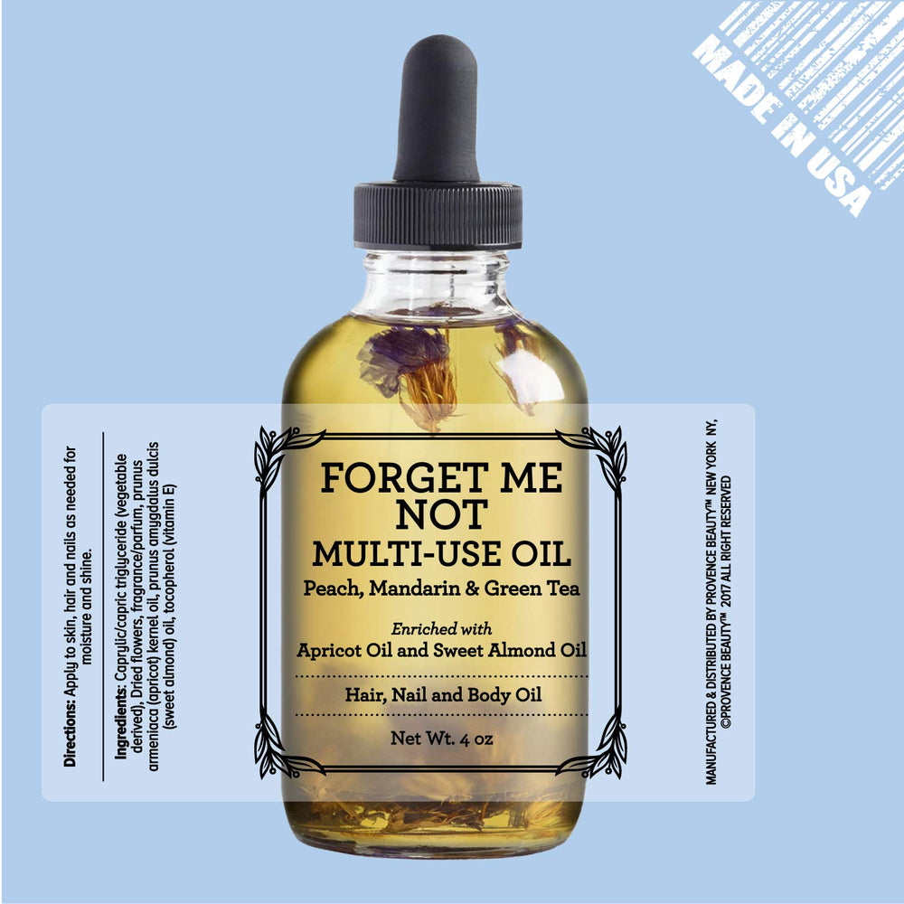 Forget Me Not oil drop close-up shows rich moisture for face and body.