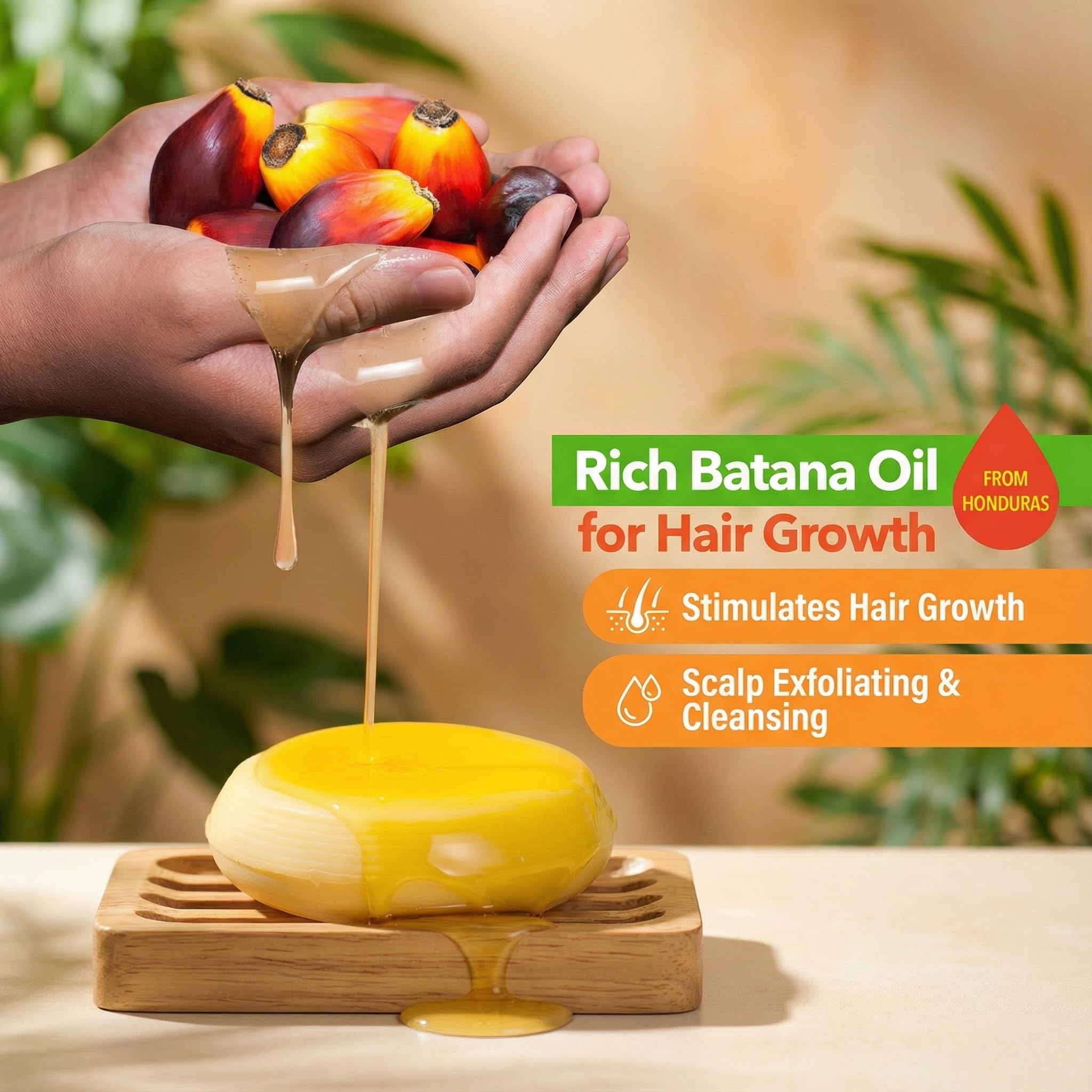 Beauté Seoul Batana Oil Shampoo Bar in hand showing compact, travel-friendly hair care.