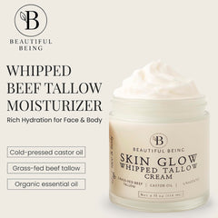 Beautiful Being Skin Glow on the face demonstrating smooth absorption for sensitive skin.