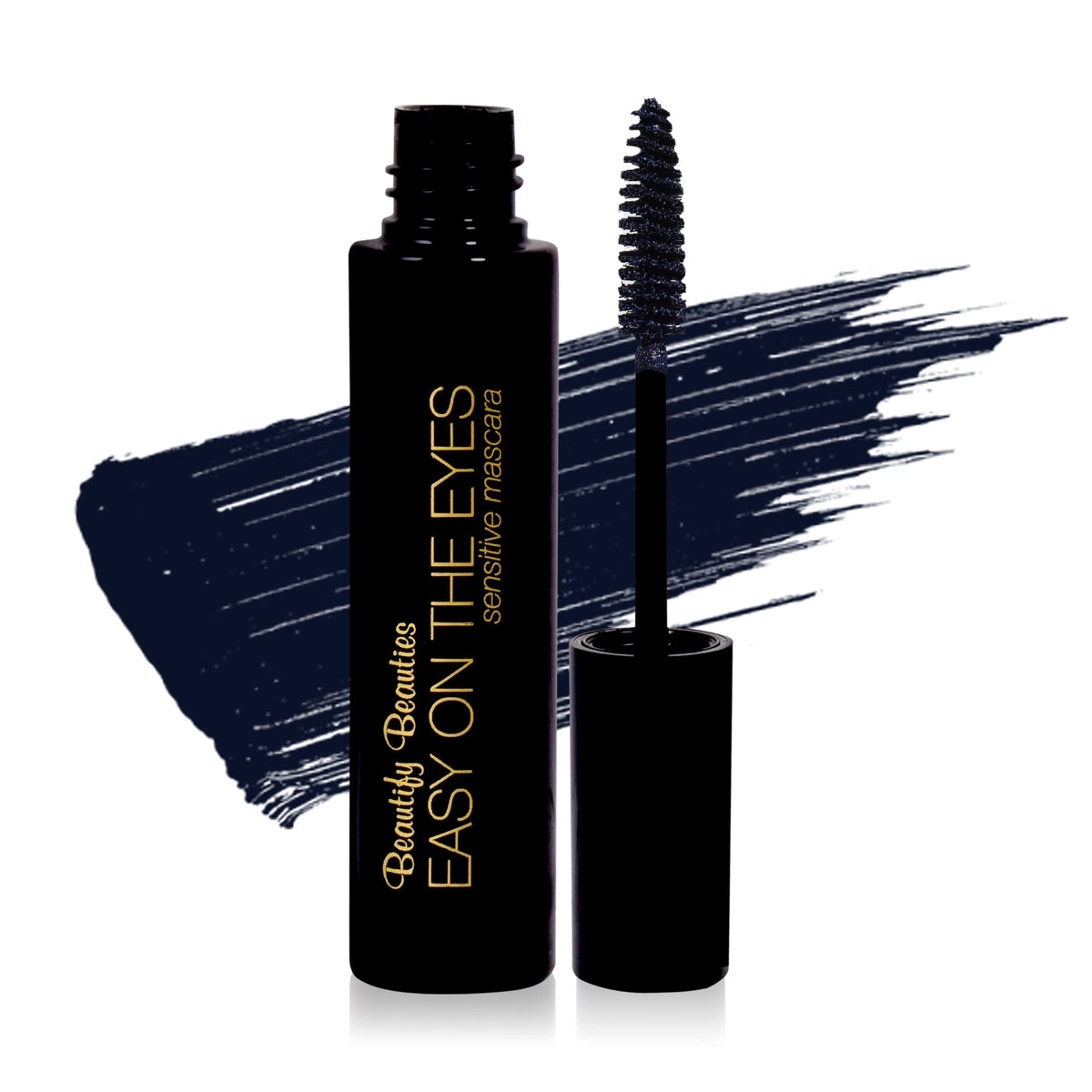 BeautifyBeauties Easy on the Eyes mascara tube, hypoallergenic formula.