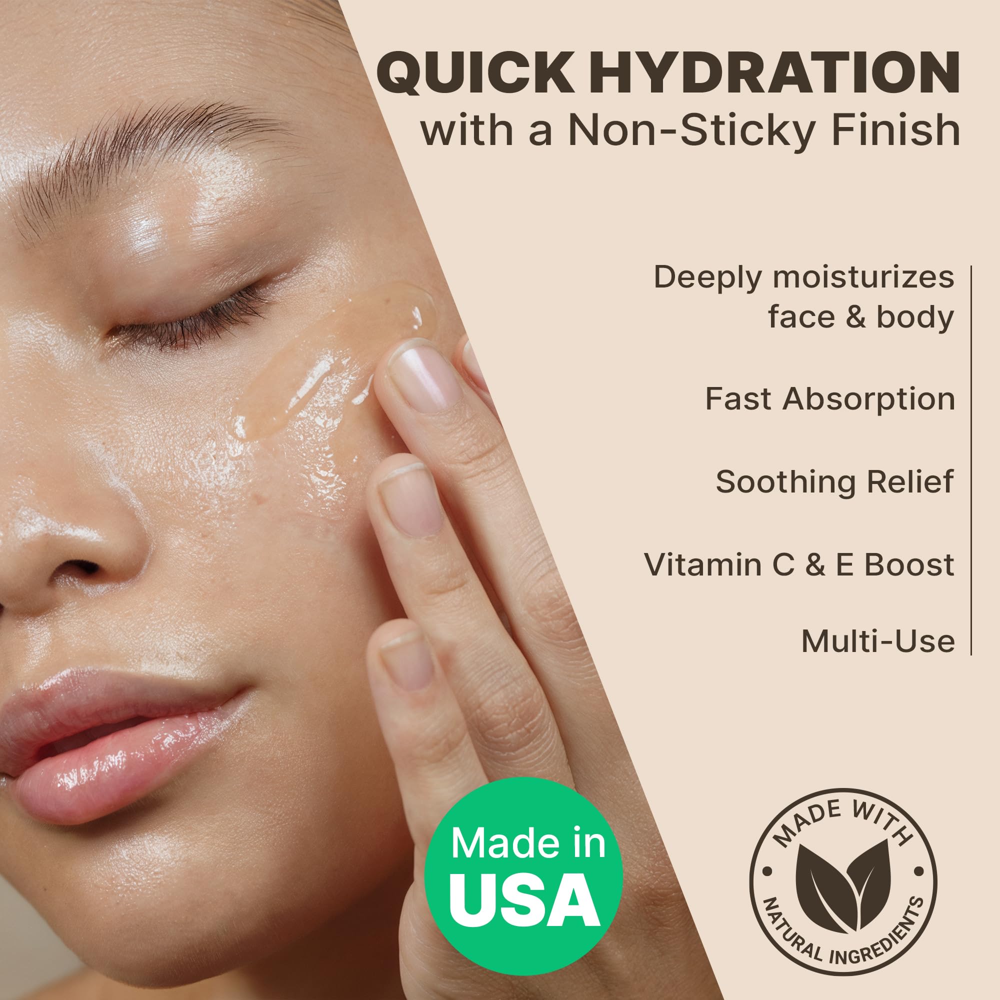 Beauty by Earth Aloe Vera Gel being applied to the face for quick hydration.