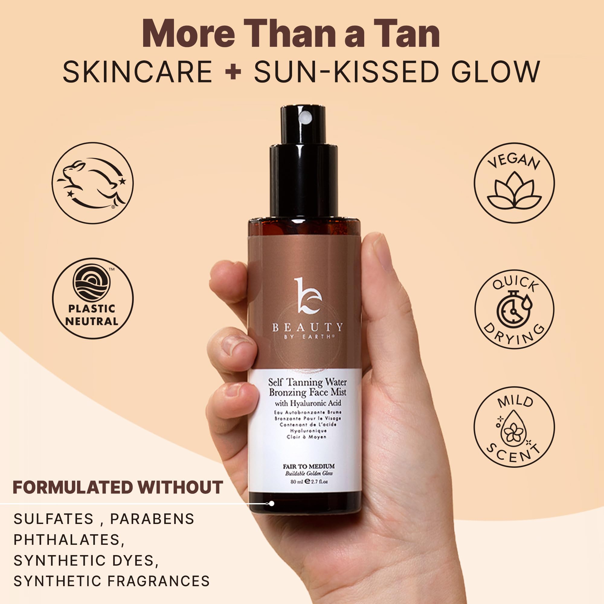 Beauty by Earth face mist applied on skin showing natural finish and glow.