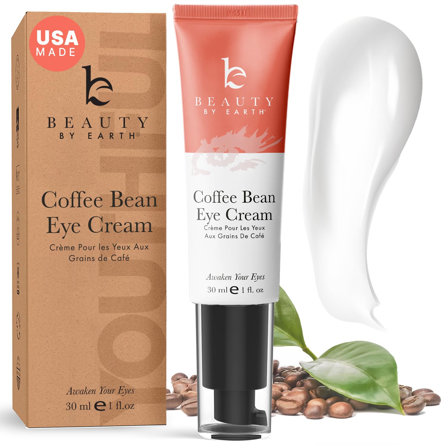 Beauty by Earth caffeine eye cream tube brightens under-eye area