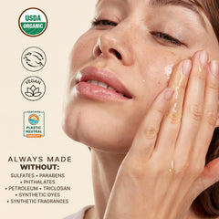 Beauty by Earth face oil featuring argan, jojoba, and moringa nourishes skin.