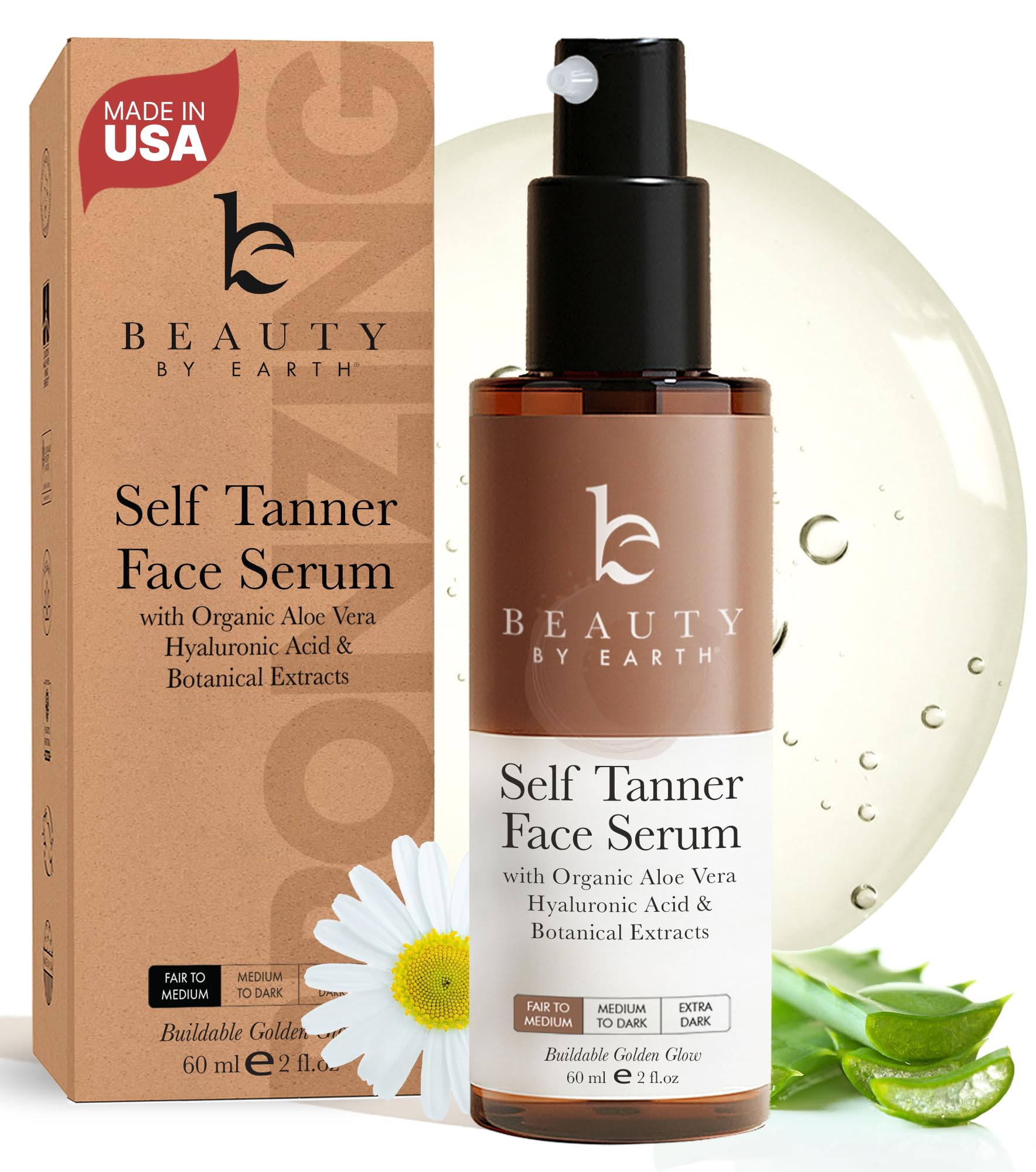 Beauty by Earth Face Tanner Serum application close up showing smooth tan finish